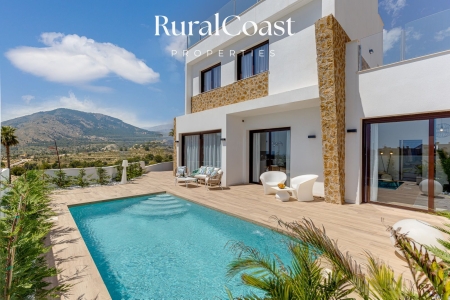 Fantastique villa individuelle à Finestrat. 4 chambres. 3 salles de bains. Piscine privée et vue sur la mer et la montagne